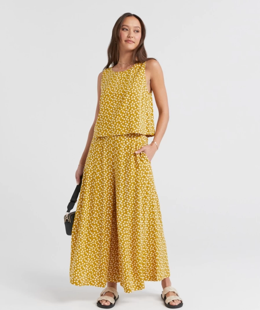 Sportsgirl Women's Printed Wide Leg Culotte Pants - Boho Chic High Waist Flowy Trousers