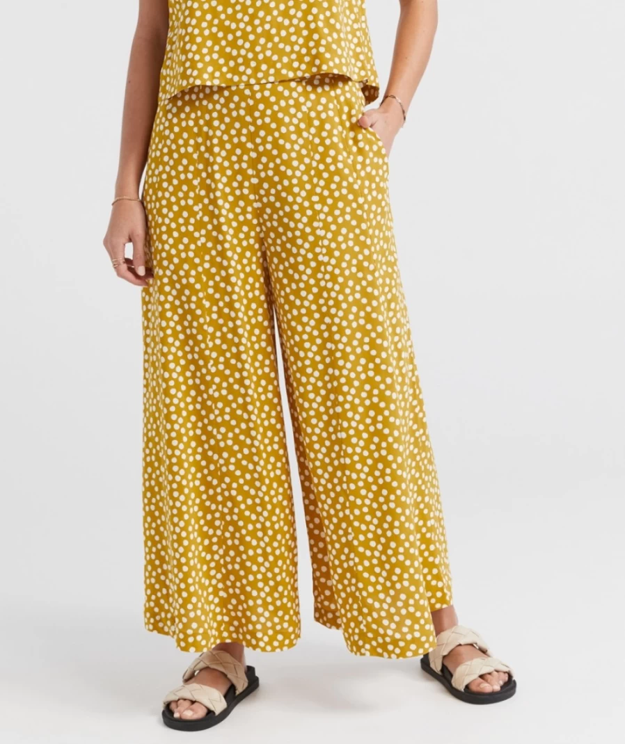 Sportsgirl Women's Printed Wide Leg Culotte Pants - Boho Chic High Waist Flowy Trousers