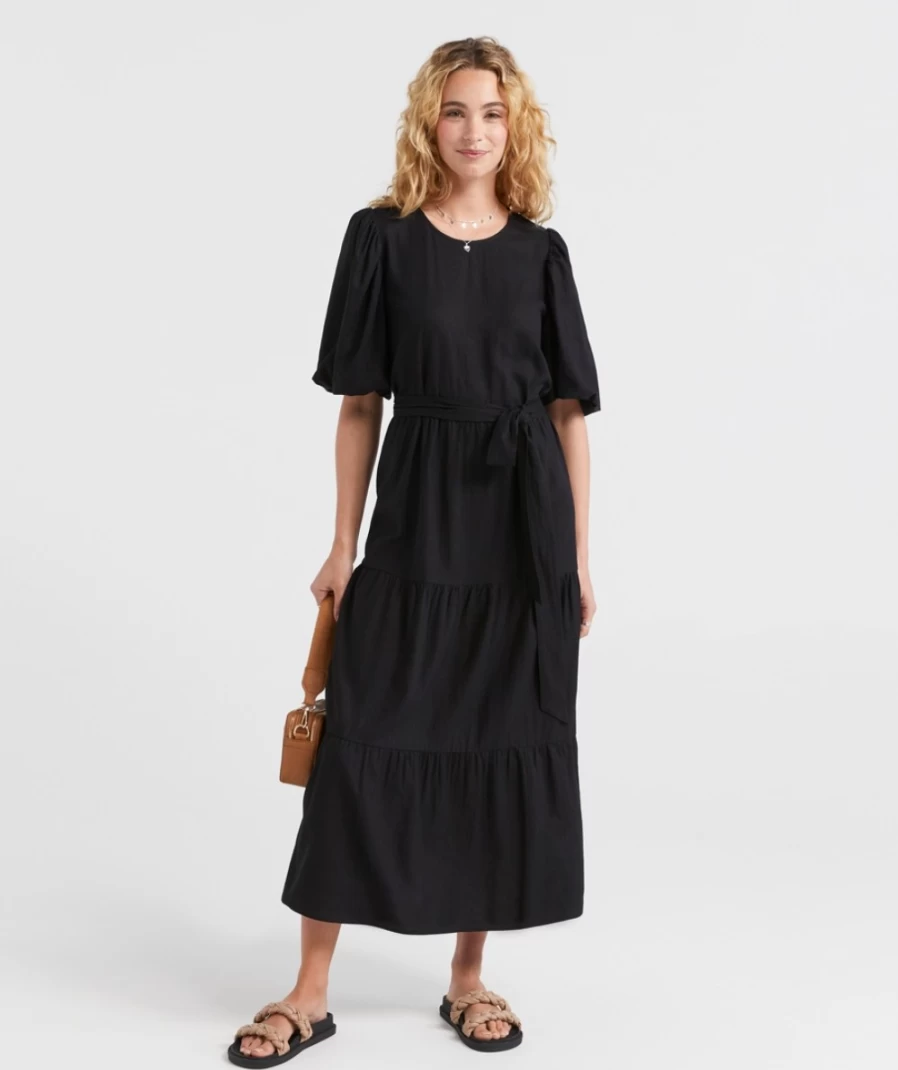 Sportsgirl Women's Elle Linen Blend Tiered Midi Dress - Casual Summer Boho Style