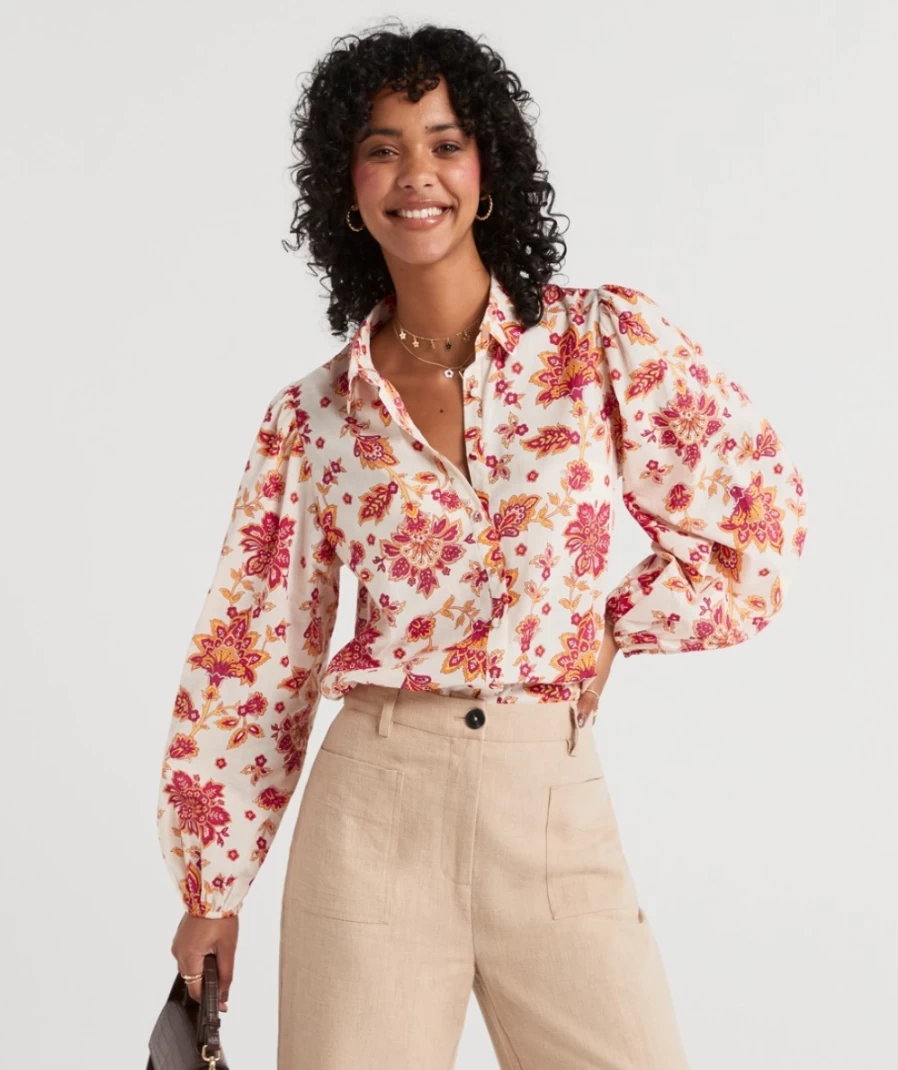 Sportsgirl Women's Zaida Floral Printed Cotton Shirt - Stylish & Comfortable Top