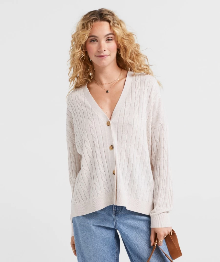 Sportsgirl Women's Oatmeal Evelyn Cable Knit Cardigan Sweater