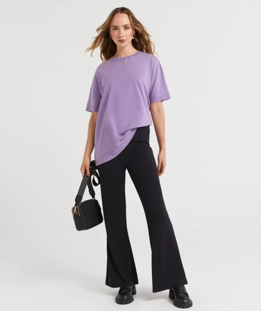 Sportsgirl Women's Holly Rib Flare Pants - High Waist Bootcut Trousers with Ribbed Detail