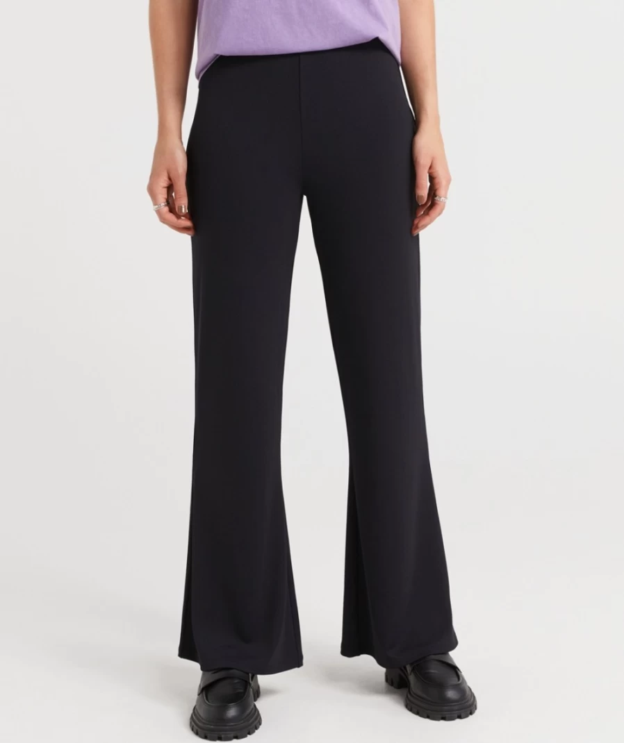 Sportsgirl Women's Holly Rib Flare Pants - High Waist Bootcut Trousers with Ribbed Detail