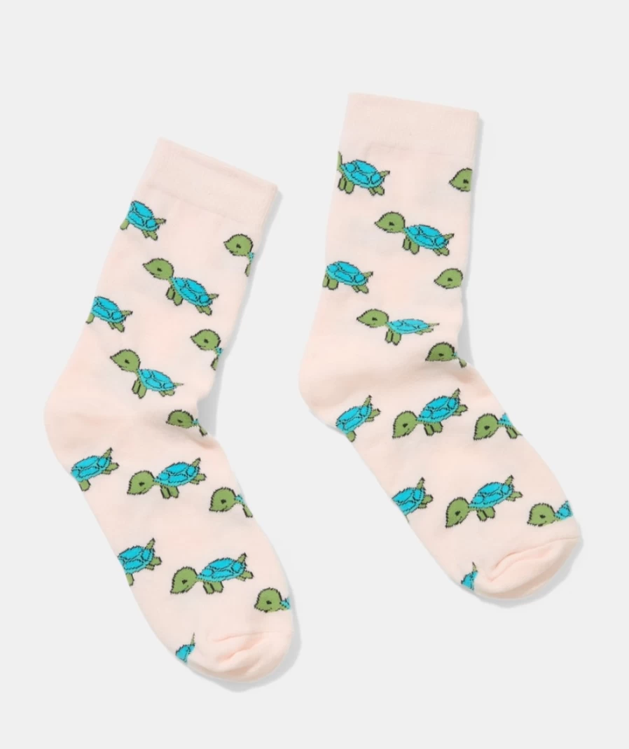 Sportsgirl Women's Happy Turtle Crew Socks in Soft Pink