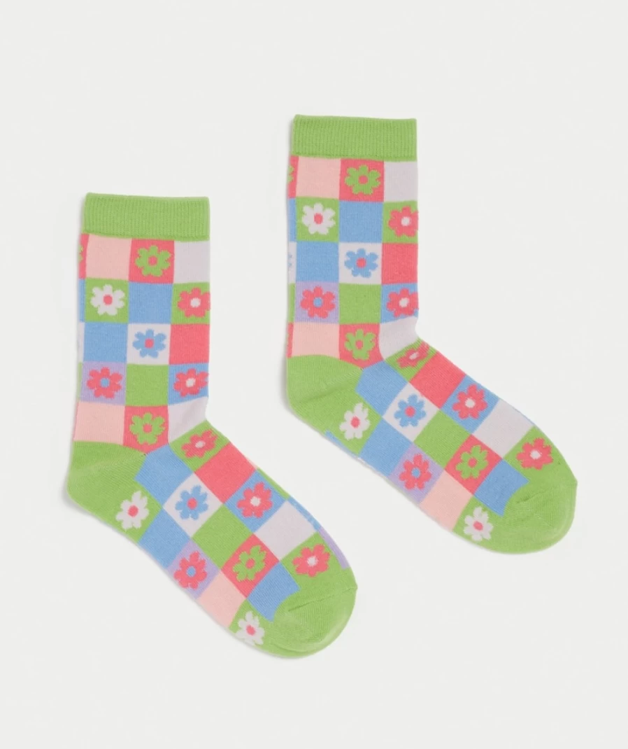 Sportsgirl Women's Checked Daisy Crew Socks in Multi Color