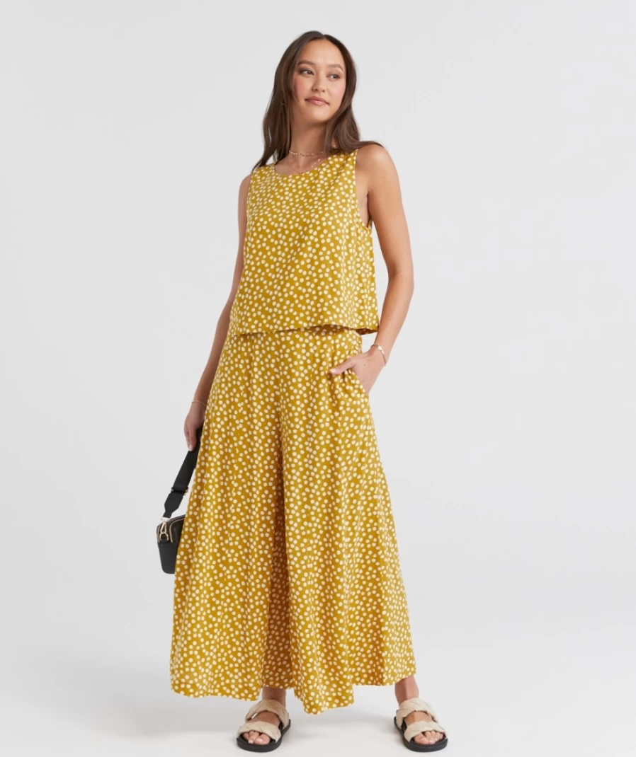 Sportsgirl Women's Printed Wide Leg Culotte Pants - Stylish High Waist Flowy Trousers for Casual Wear