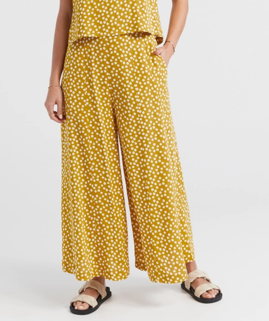 Sportsgirl Women's Printed Wide Leg Culotte Pants - Stylish High Waist Flowy Trousers for Casual Wear
