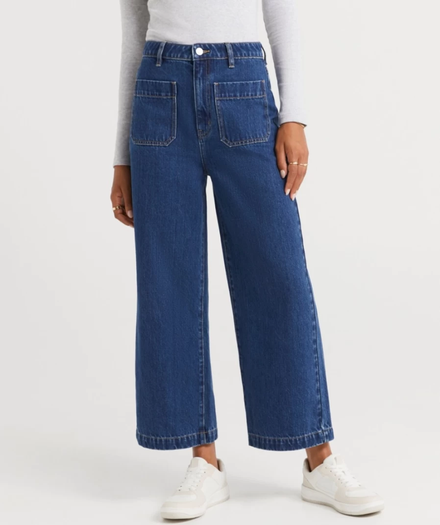Sportsgirl Women's Dark Blue Patch Pocket Culotte Jeans