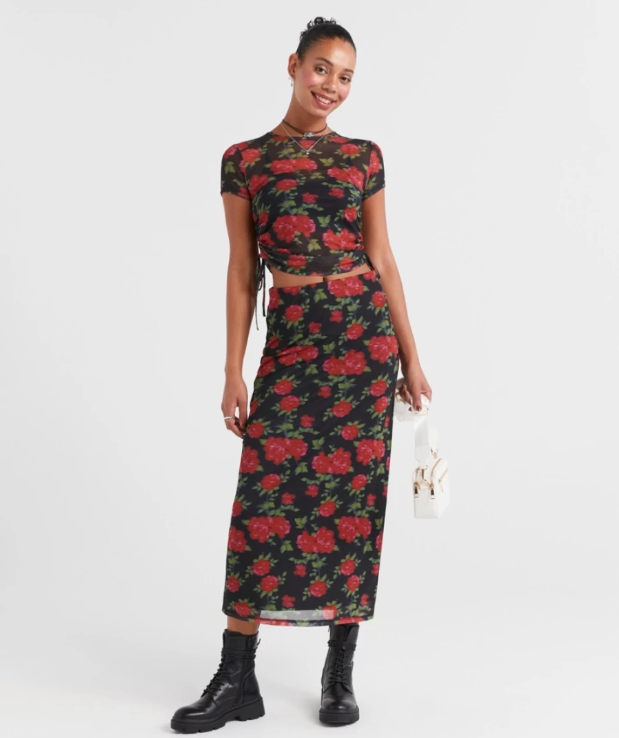 Sportsgirl Women's Vicki Mesh Ed Maxi Skirt in Floral Print - Lightweight Summer Skirt