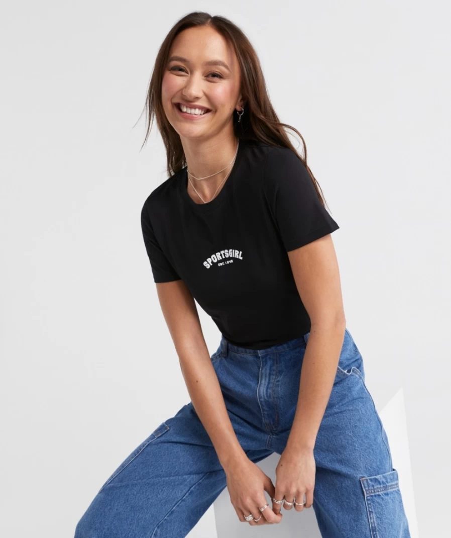 Sportsgirl Women's Rewind Bubble Logo Graphic Baby Tee T-Shirt