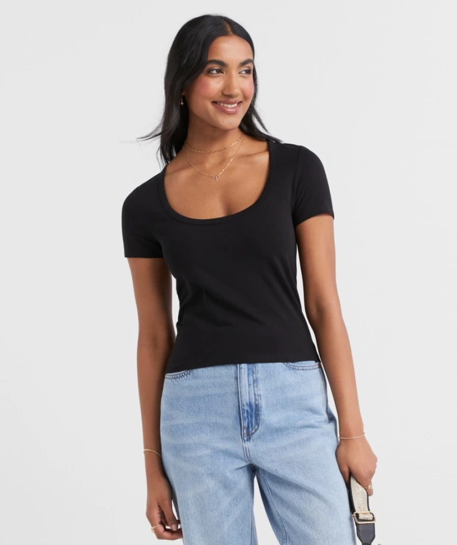 Women's Australian Cotton Scoop Neck T-Shirt | Sportsgirl Casual Comfort Top