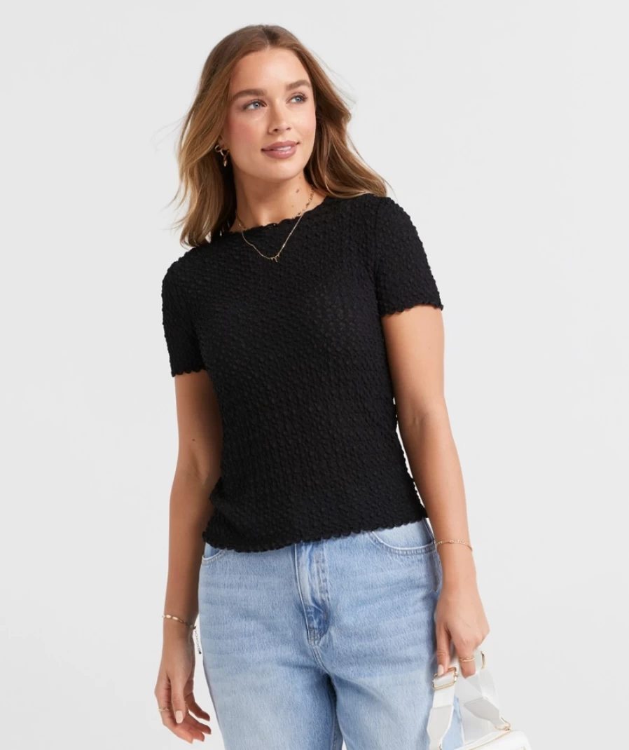 Sportsgirl Women's Quinnie Textured Mesh Short Sleeve Top