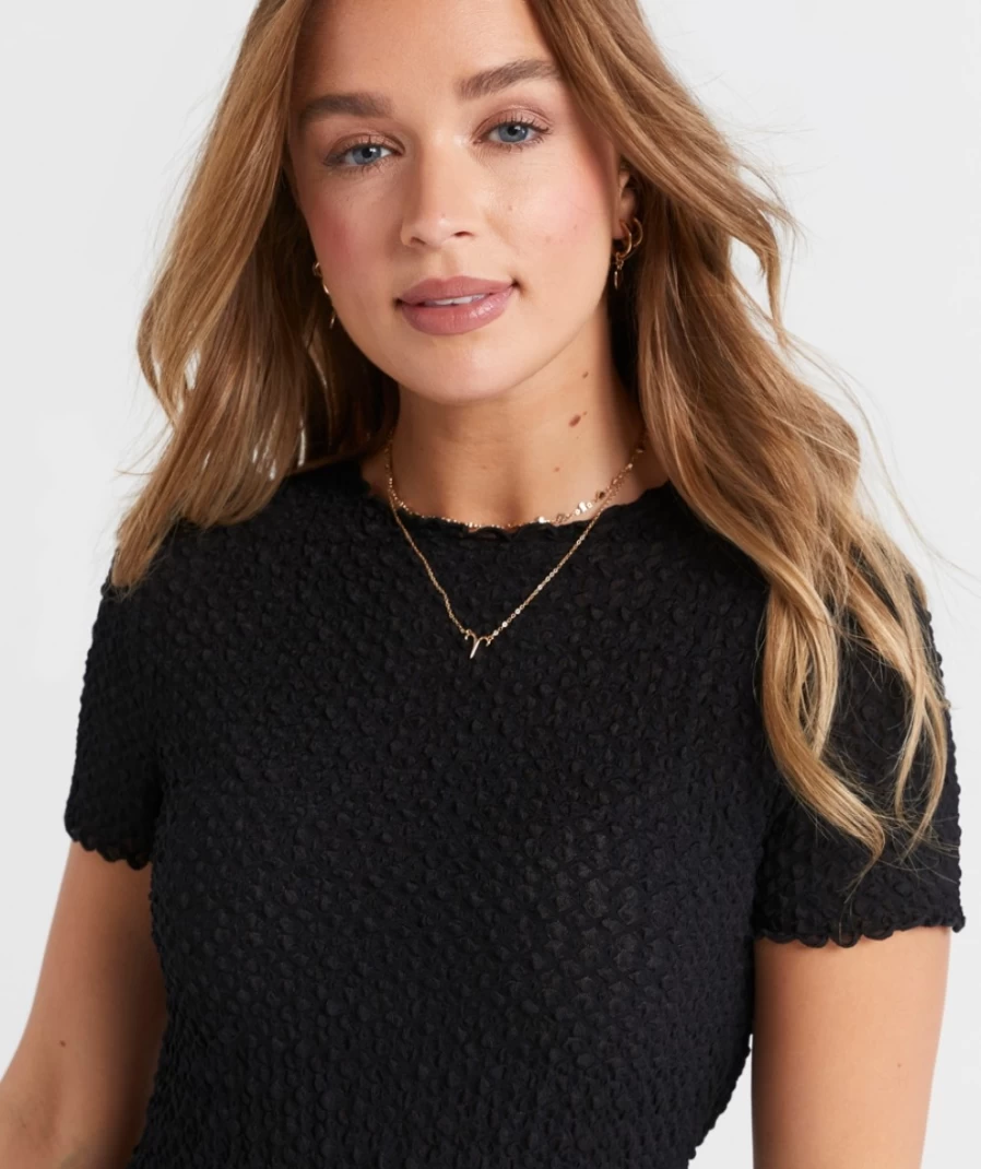 Sportsgirl Women's Quinnie Textured Mesh Short Sleeve Top