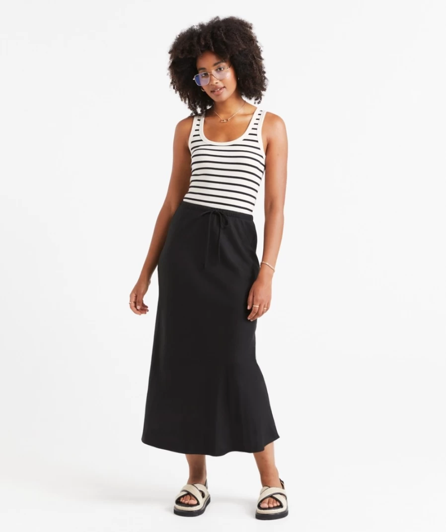 Sportsgirl Women's Ebony Linen Blend Drawstring Midi Skirt - Comfortable Stylish Wrap Waist Summer Skirt